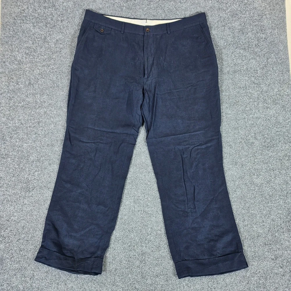 Polo Ralph Lauren Classic Fit Navy Linen Silk Cotton Cuffed Pants Mens 40/32